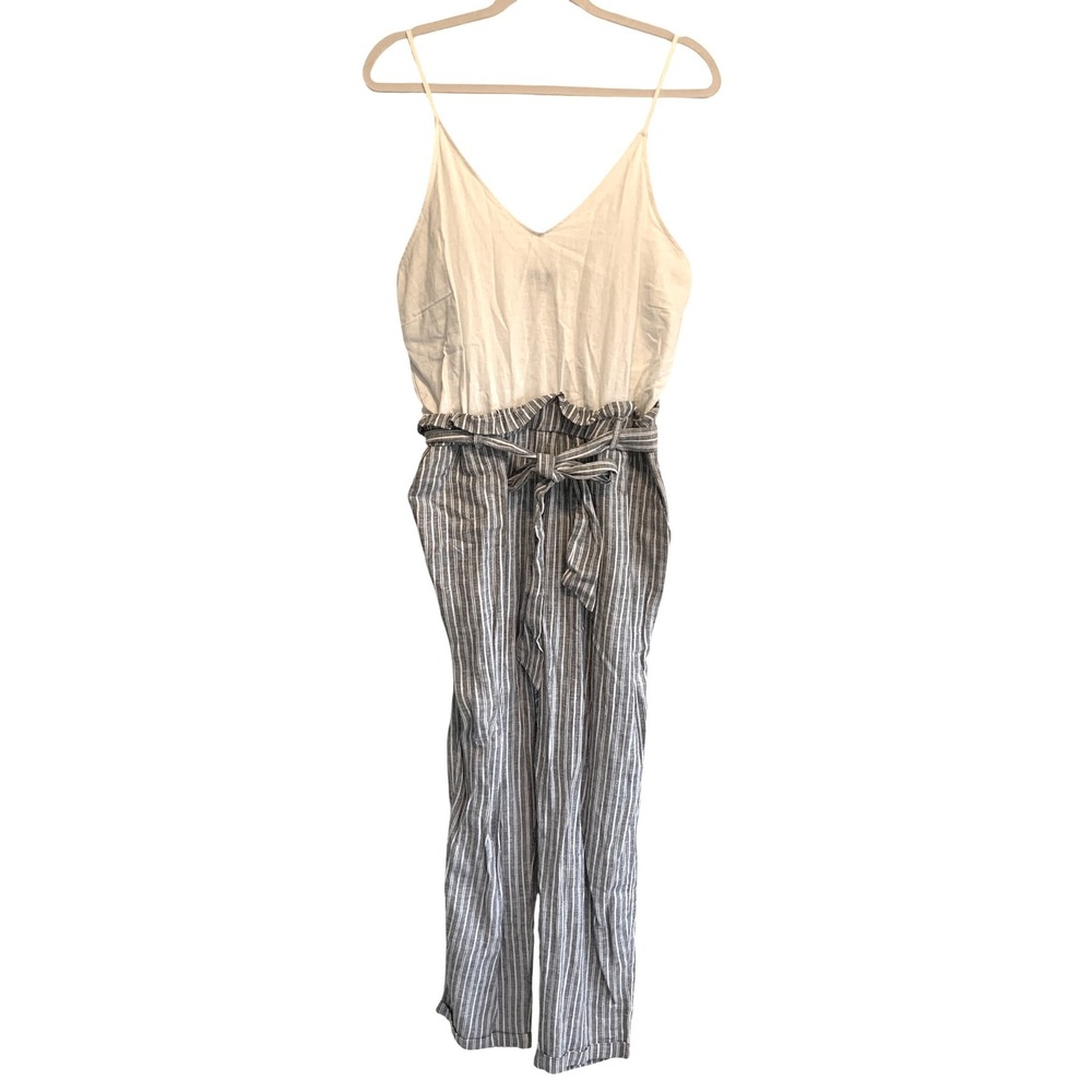 Shinestar Striped Paperbag Waist Jumpsuit Large Airy Nautical Linen Romper